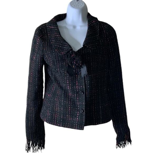 Teri Jon Tweed Blazer Womens 4 Long Sleeve Shawl Collar Elegant Boho Feminine - Picture 1 of 10